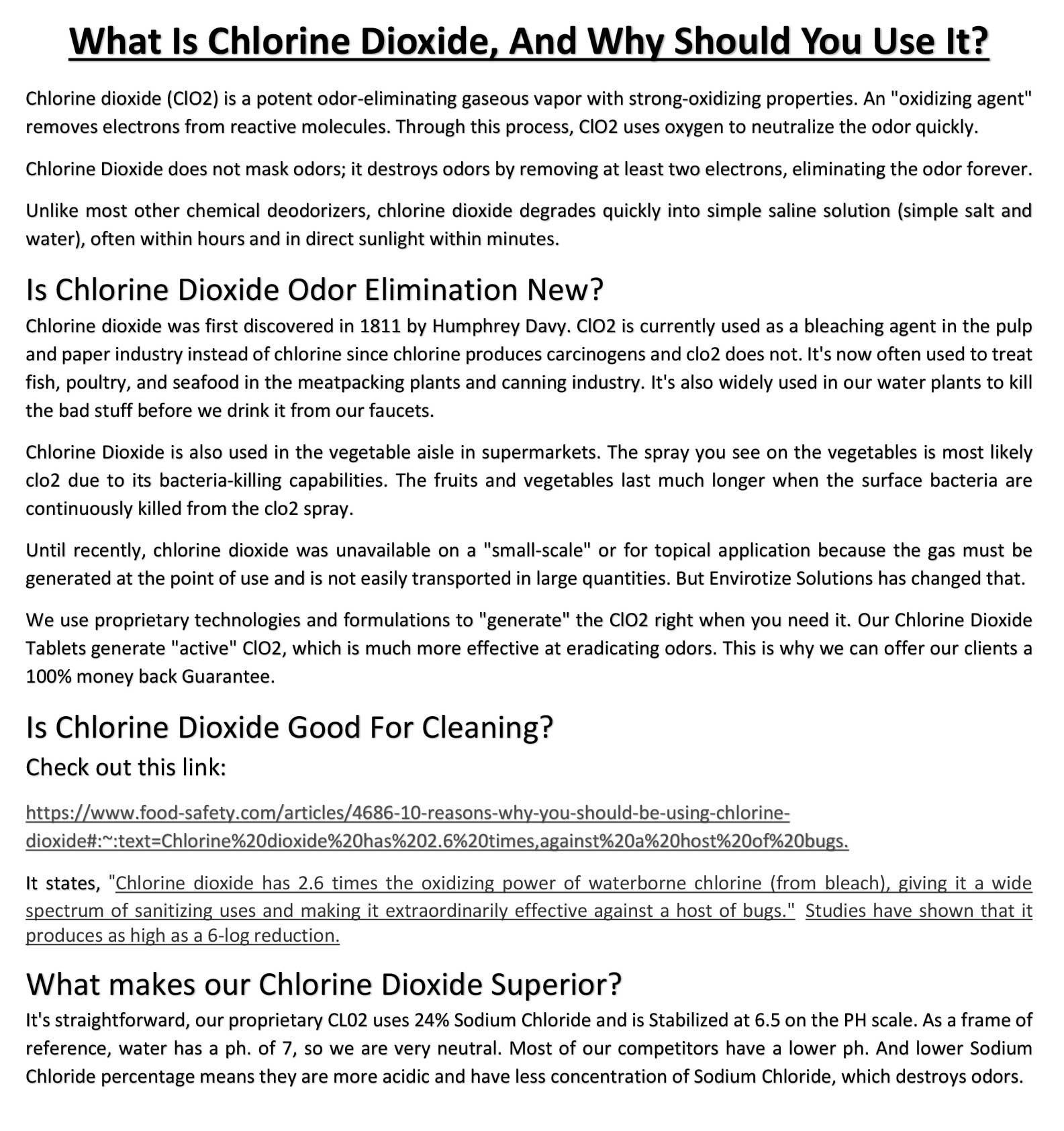 Chlorine dioxide odor equipment