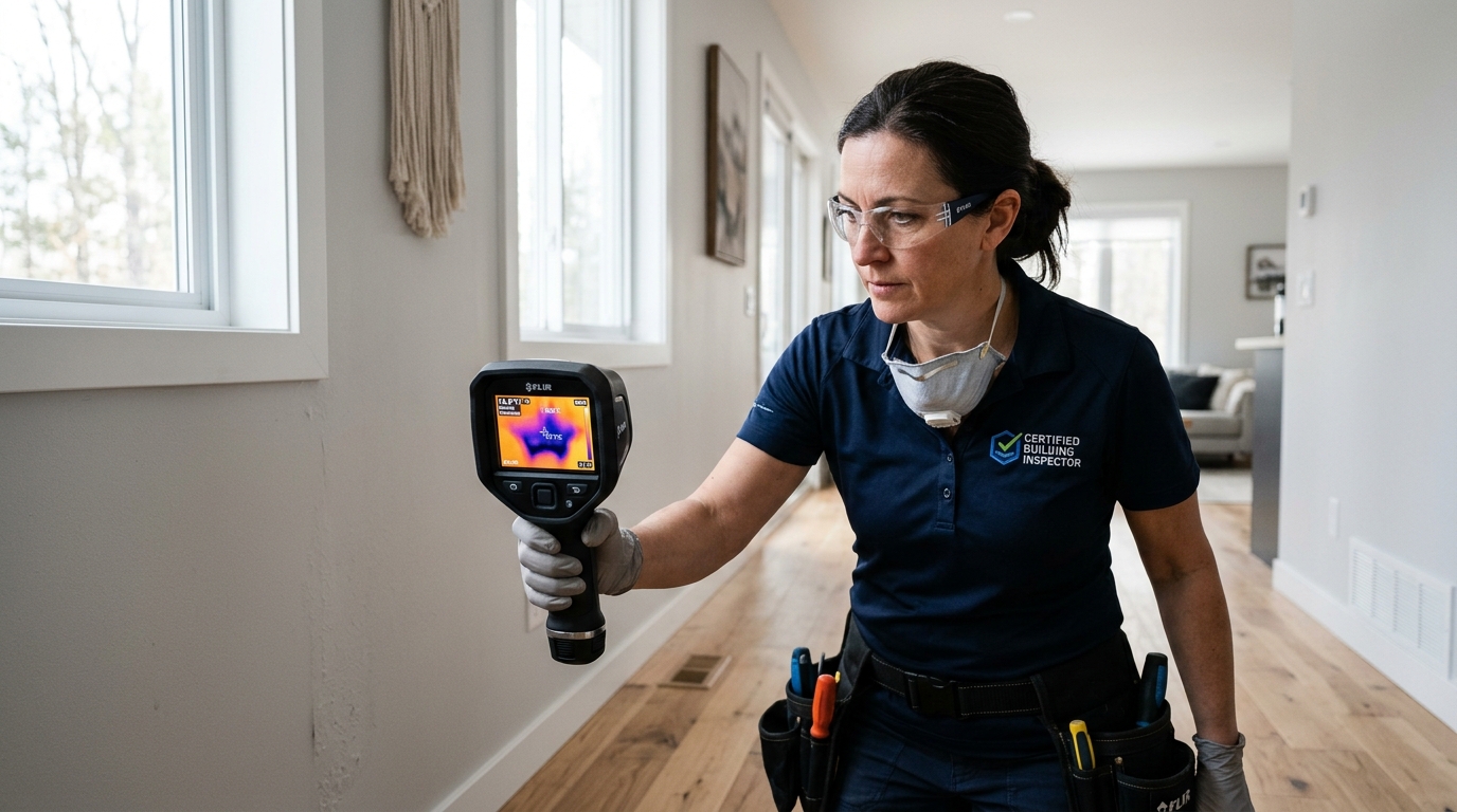 FLIR thermal infrared camera inspection detecting hidden moisture behind walls
